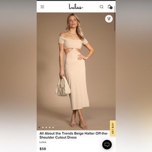 Beige off the shoulder cut out midi dress